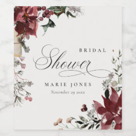 Donkere warme winter feestelijke gebladerte bruids wijn etiket