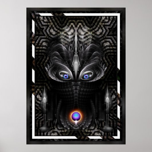 Donkere warrior scculpture Fractal Art Poster (Voorkant)