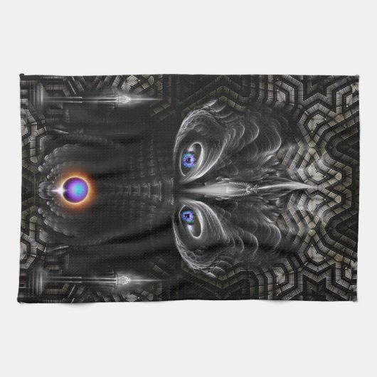 Donkere warrior scculpture Fractal Art Theedoek (Horizontaal)