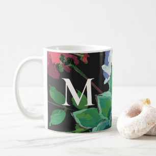 Donkere Waterverf Bloemen met Monogram Koffiemok