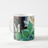 Donkere Waterverf Bloemen met Monogram Koffiemok (Voorkant links)