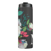 Donkere Waterverf Bloemen met Monogram Thermosbeker (Voorkant)