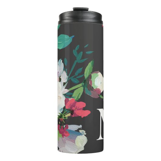 Donkere Waterverf Bloemen met Monogram Thermosbeker (Voorkant)