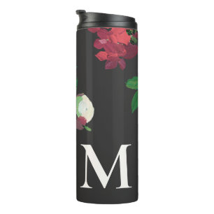 Donkere Waterverf Bloemen met Monogram Thermosbeker