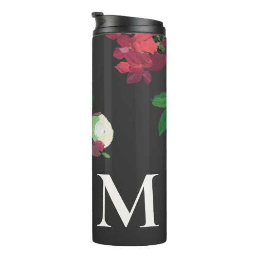 Donkere Waterverf Bloemen met Monogram Thermosbeker (Geroteerd rechts)