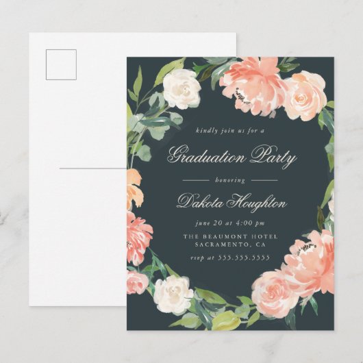 Donkere Waterverf Eucalyptus Wreath Gradution Part Uitnodiging Briefkaart (Voorkant / Achterkant)