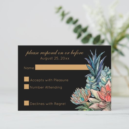 Donkere Waterverf Succulent RSVP (Staand voorkant)