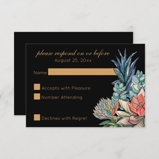 Donkere Waterverf Succulent RSVP (Voorkant / Achterkant)