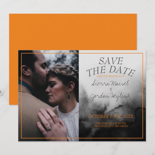 Donkere Waterverf zwart Oranje Halloween Gothic Save The Date (Voorkant / Achterkant)