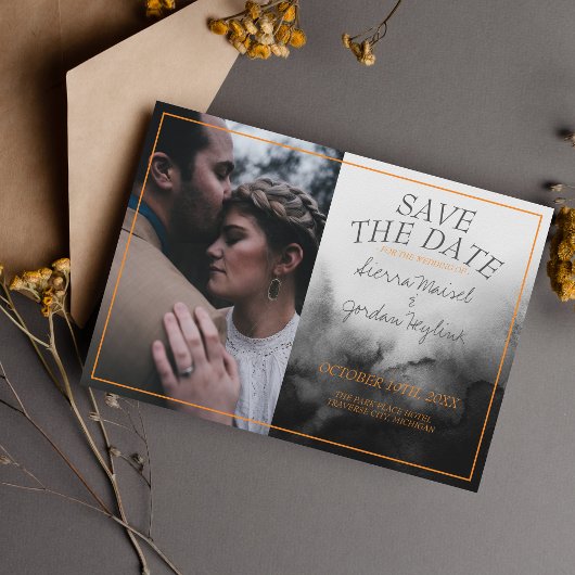 Donkere Waterverf zwart Oranje Halloween Gothic Save The Date