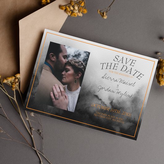 Donkere Waterverf zwart Oranje Halloween Gothic Save The Date