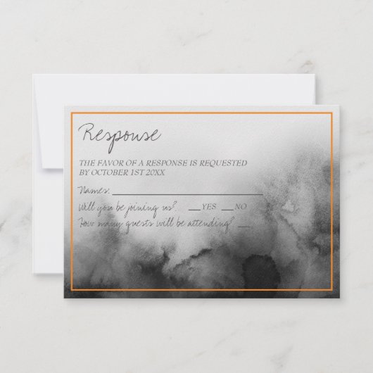 Donkere Waterverf Zwart Sinaasappel Halloween Brui RSVP Kaartje (Voorkant)