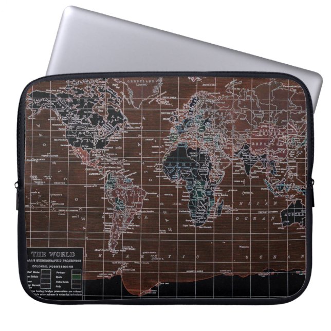 Donkere Wereldkaart laptop Sleeve (Voorkant)