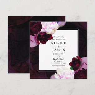 Donkere wijn Moody Floral Modern Elegant Glam Wedd Kaart