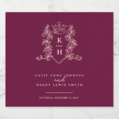 Donkere wijn rode foto kroon monogram bruiloft sparkling wijnetiket (Enkel label)