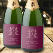Donkere wijn rode foto kroon monogram bruiloft sparkling wijnetiket