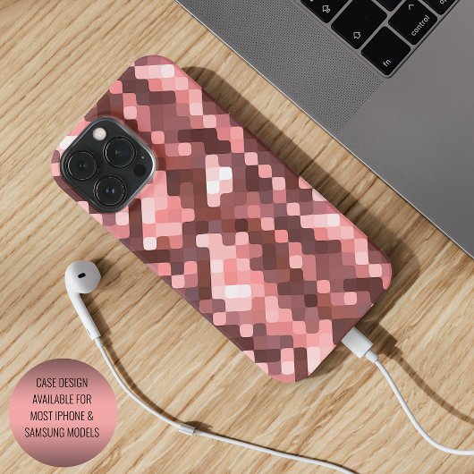Donkere wijnrode mauve taupe blush roze pixels kun Case-Mate iPhone case
