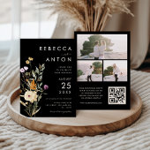 Donkere Wilde Bloem 3 Foto Collage QR Code Trouwen Kaart
