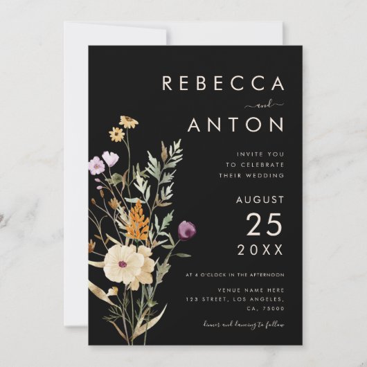 Donkere wilde bloem 3 Foto Collage QR Code Weddens Kaart (Voorkant)