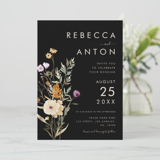 Donkere wilde bloem 3 Foto Collage QR Code Weddens Kaart (Staand voorkant)