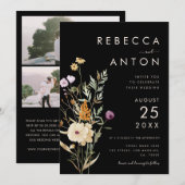 Donkere wilde bloem 3 Foto Collage QR Code Weddens Kaart (Voorkant / Achterkant)