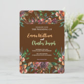 Donkere wilde bloemen bruiloft thema uitnodiging (Staand voorkant)