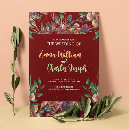 Donkere wilde bloemen bruiloft thema uitnodiging