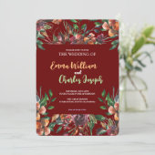 Donkere wilde bloemen bruiloft thema uitnodiging (Staand voorkant)