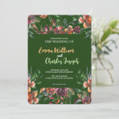 Donkere wilde bloemen bruiloft thema uitnodiging (Staand voorkant)