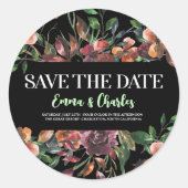 Donkere Wilde Bloemen Save The Date  Ronde Sticker (Voorkant)