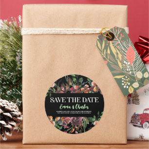 Donkere Wilde Bloemen Save The Date Ronde Sticker