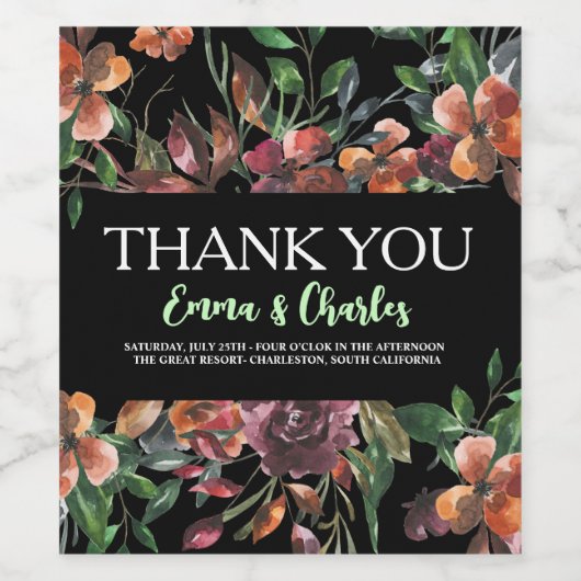 Donkere Wilde Bloemen Save The Date  Wijn Etiket (Enkel label)