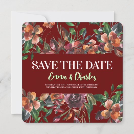 Donkere wilde bloemen sparen de datum kaart (Voorkant)