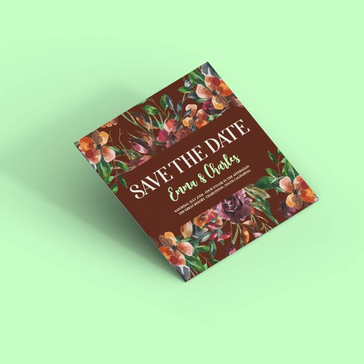 Donkere wilde bloemen sparen de datum kaart