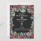 Donkere winter bruiloft vakantie bessen & dennenap kaart (Voorkant)