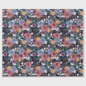 Donkere winterbloemen Jule kerstpapier Cadeaupapier (Vlak)