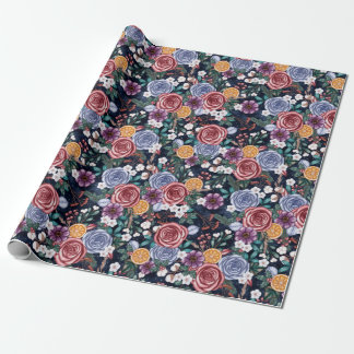 Donkere winterbloemen Jule kerstpapier Cadeaupapier