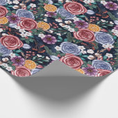 Donkere winterbloemen Jule kerstpapier Cadeaupapier (Hoek)