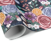 Donkere winterbloemen Jule kerstpapier Cadeaupapier (Rol Hoek)