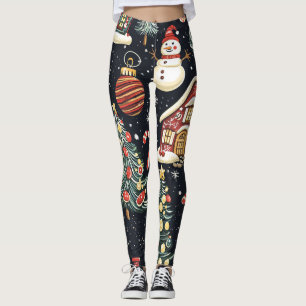 Donkere winterhuisjes Rode sneeuwman snoep Kerstmi Leggings