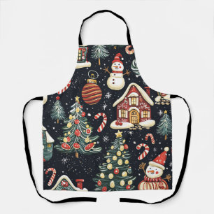Donkere Winterhuisjes Rode Sneeuwman Snoep Kerstmi Schort