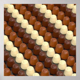 Donkere, witte en melkchocolade pralines poster