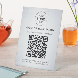 Donkere Witte Salon Bedrijf QR Code en Logo Reclamebord Met Voetstuk