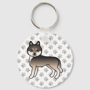 Donkere Wolf Grijze Siberische Husky Cartoon Hond  Sleutelhanger