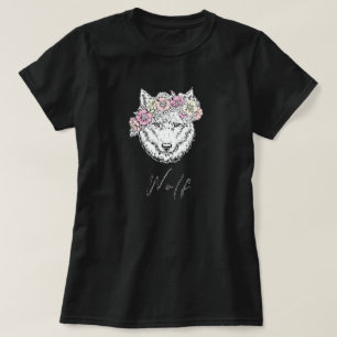 Donkere wolf roze geel bloembloem t-shirt