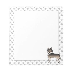 Donkere wolfgrijze Siberische Husky Cute Cartoon-h Notitieblok