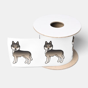 Donkere wolfgrijze Siberische Husky Schattige Cart Satijnen Lint