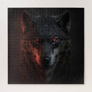 Donkere wolfportret met vurige ogen en rood licht legpuzzel