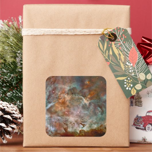 Donkere wolken van Carina Nebula Hubble Space Vierkante Sticker (Feestdagen)