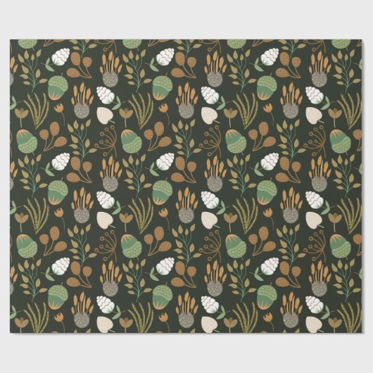Donkere wortelen en notenpatronen cadeaupapier (Vlak)